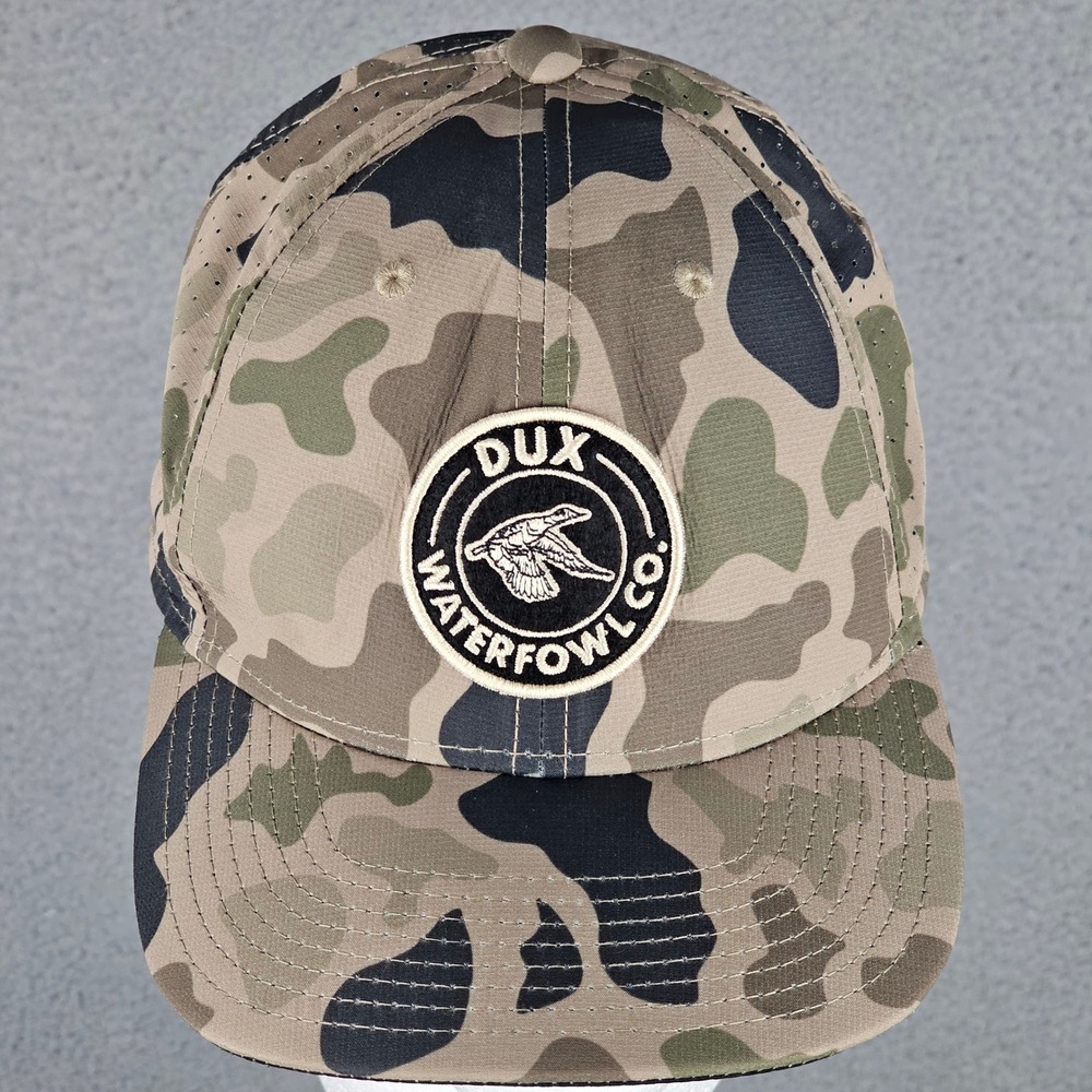 Dux Waterfowl Co Mens Camo Snapback Hat Perforated Breathable Hunting Cap Brown